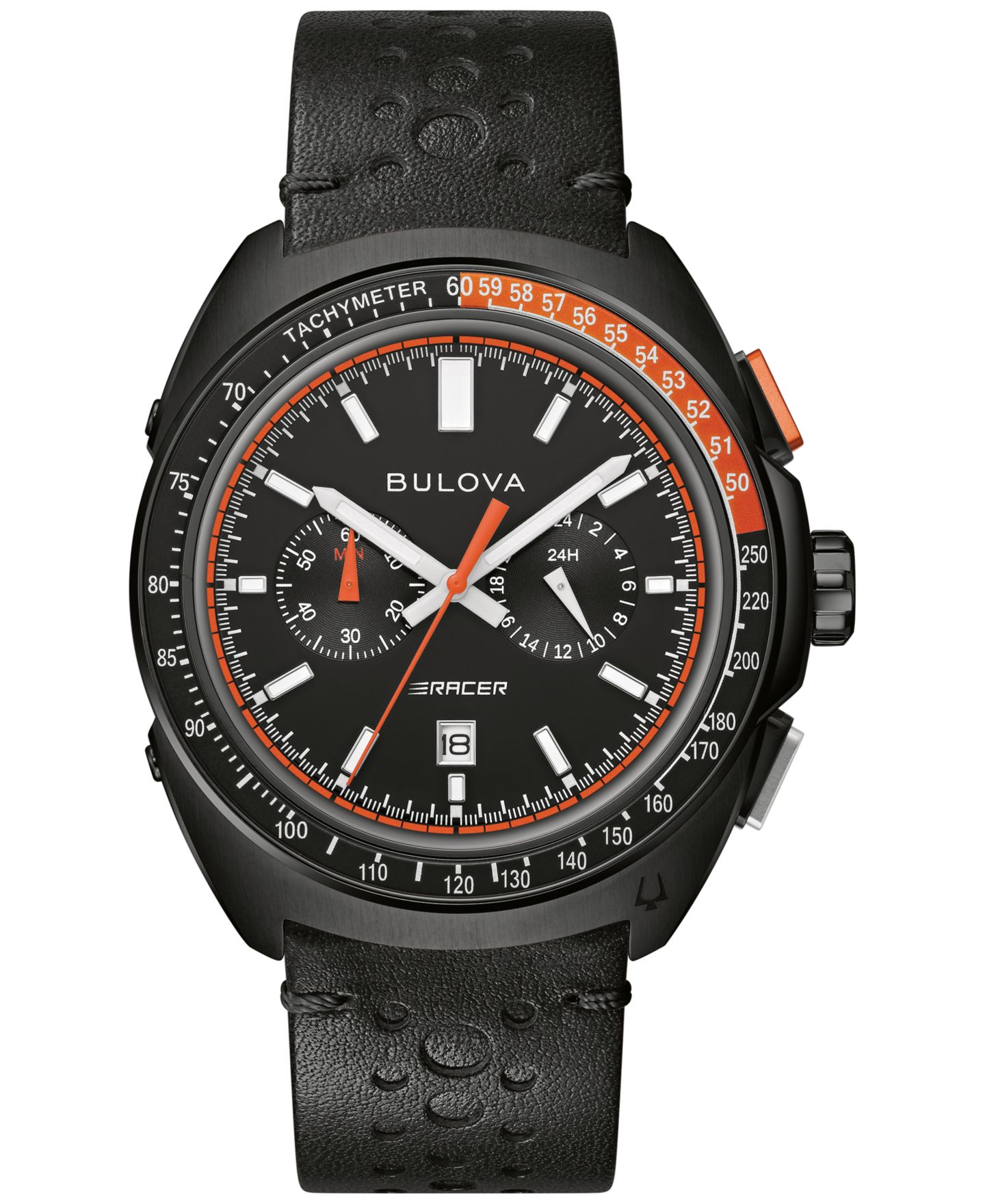 Мужские часы Bulova Chronograph Racer Black Leather Strap Watch 42mm — фото 1