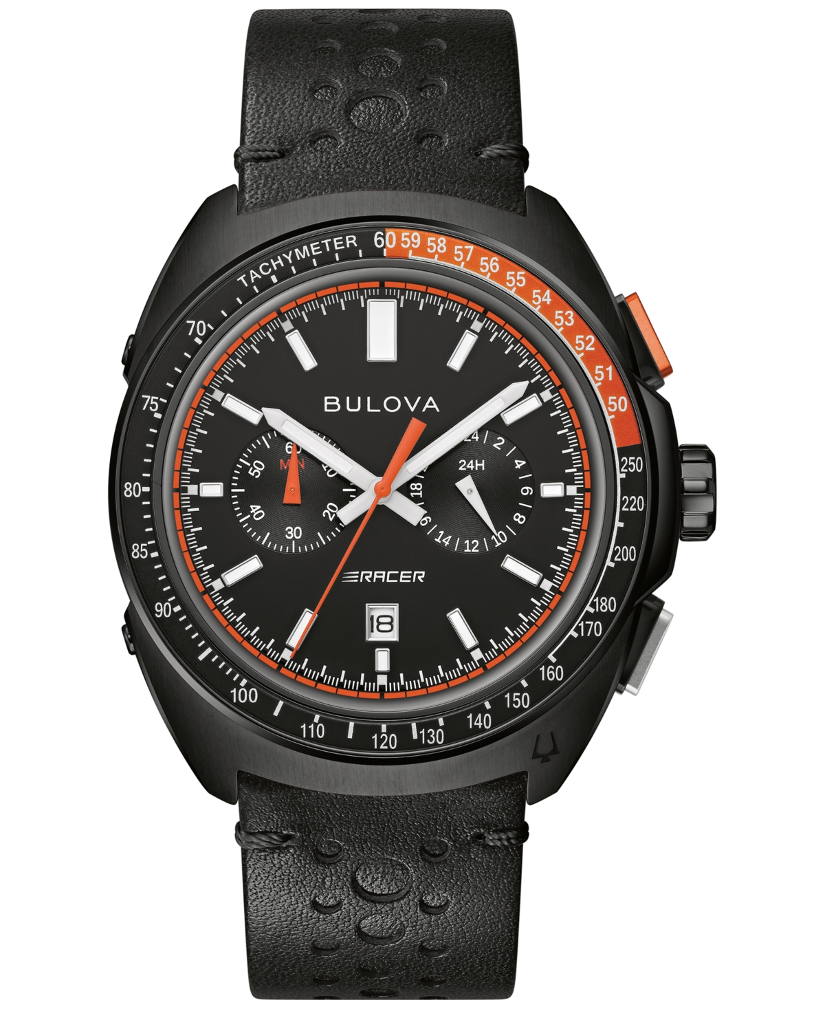 Men's Chronograph Racer Black Leather Strap Watch 42mm