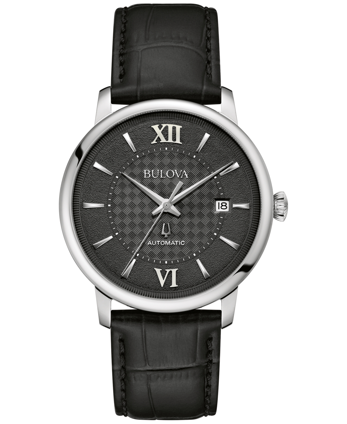 Bulova Unisex Automatic Hudson Black Leather Strap Watch 39mm In No Color