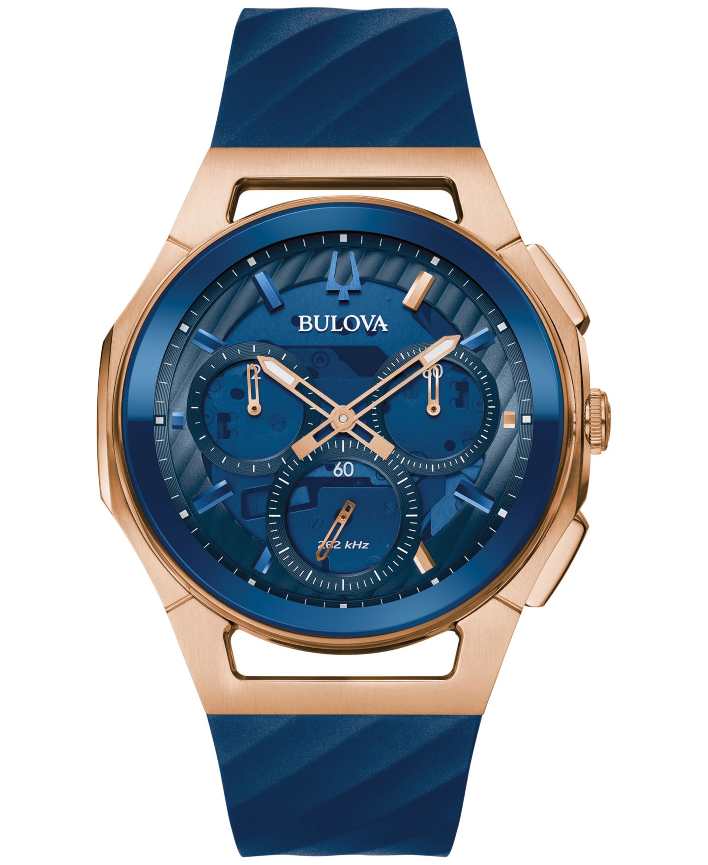 Мужские часы Bulova Chronograph Marc Anthony Curv Blue Epdm Rubber Strap Watch 44mm — фото 1