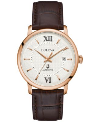 Bulova - Unisex Automatic Hudson Brown Leather Strap Watch 39mm
