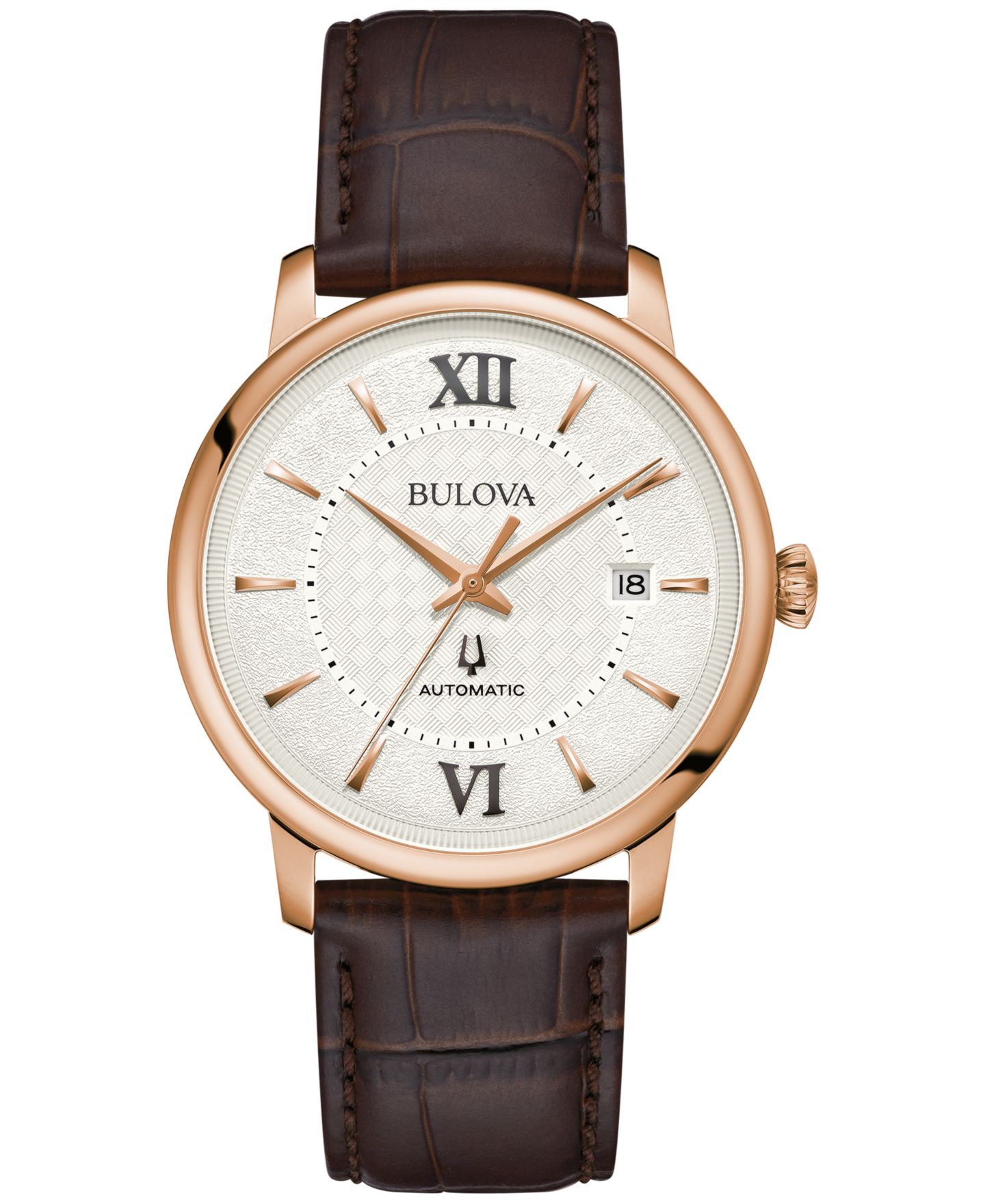 Часы Bulova Unisex Automatic Hudson Brown Leather Strap Watch 39mm — фото 1