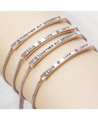 Ayllu Inspirational Symbol Heart Infinity Clover Love Luck Unity BFF Together But Different Words Bolo Bracelet Sterling Silver