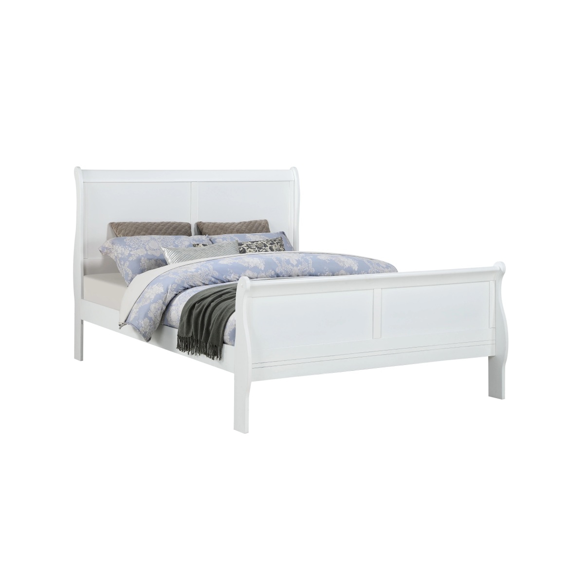 Streamdale Furniture Louis PhilippeSize Panel Sleigh Bed Solid Wood Wooden Bedroom Furniture - White