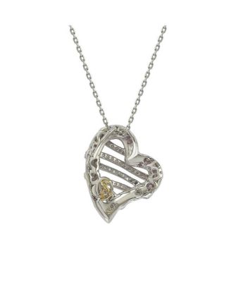 Suzy Levian Sterling Silver Sapphire & Created White Sapphire Wrapped Open Heart Love Pendant Necklace