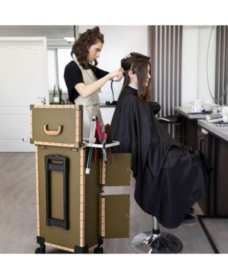 Bronze Rolling Hair Stylist Salon Makeup Cosmetic Case Artists Train Trimmer Box