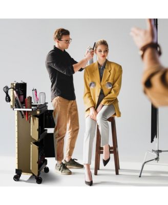 Bronze Rolling Hair Stylist Salon Makeup Cosmetic Case Artists Train Trimmer Box