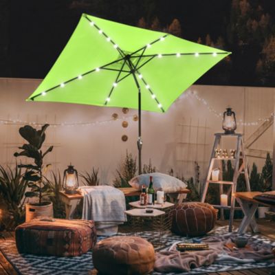 10x6.5FT Rectangle Outdoor Solar LED Patio Umbrella with Crank Tilt for Table Market Yard Deck Pool Party Green