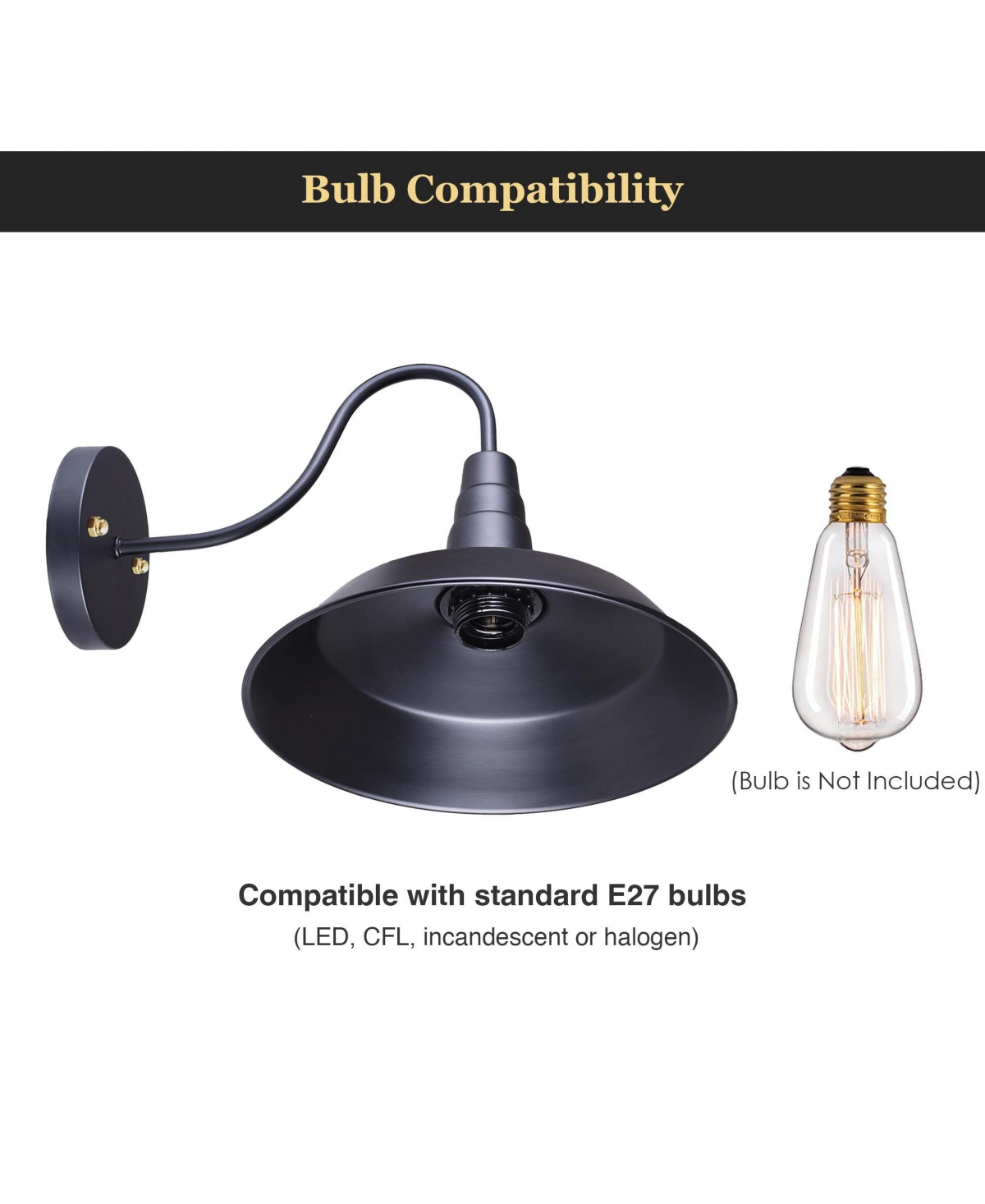 Yescom Retro Vintage Industrial Wall Sconce Gooseneck Barn Light Metal Shade 2 Pack