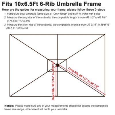 10x6.5 Ft Patio Umbrella Replacement Canopy Market Table Top Sunshade Cover Yard
