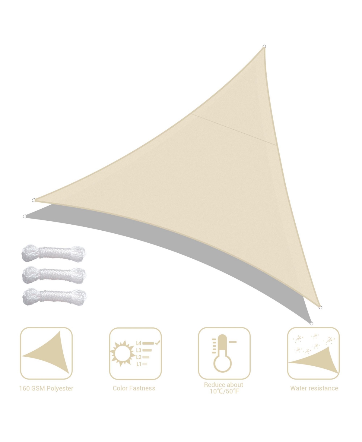 10 Ft Triangle Sun Shade Sail Canopy 97% Uv Block Patio Awning Outdoor Yard Deck