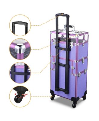 2in1 Nail Polish Organizer Rolling Makeup Train Case Manicure Purple