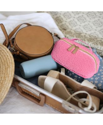 Plush Makeup Bag Open Flat Travel Toiletry Accessories Case Organizer