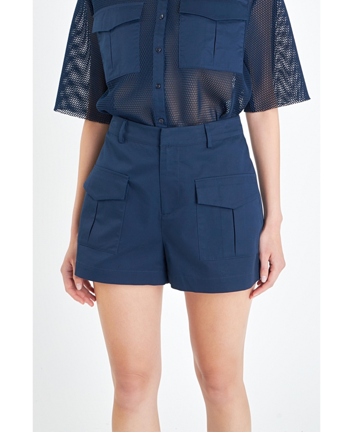 Women's High-Waisted Shorts with Pockets - Navy
