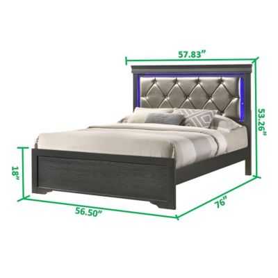 Streamdale Modern Brooklyn Full Size LED Bed Made With Wood In Gray