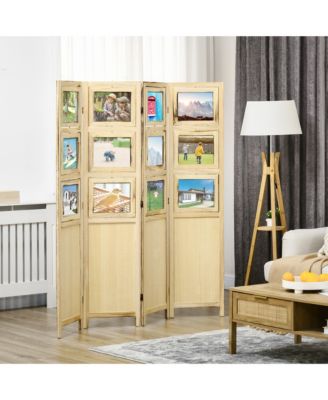 4 Panel Room Divider, Folding Privacy Screens, Natural