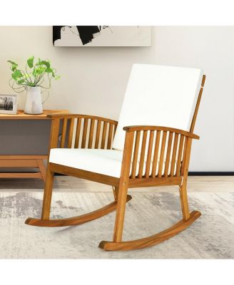 Outdoor Acacia Wood Rocking Chair with Detachable Washable Cushions