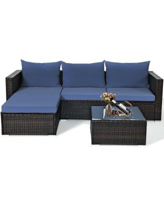 5 Pieces Patio Rattan Sectional Furniture Set with Cushions and Coffee Table