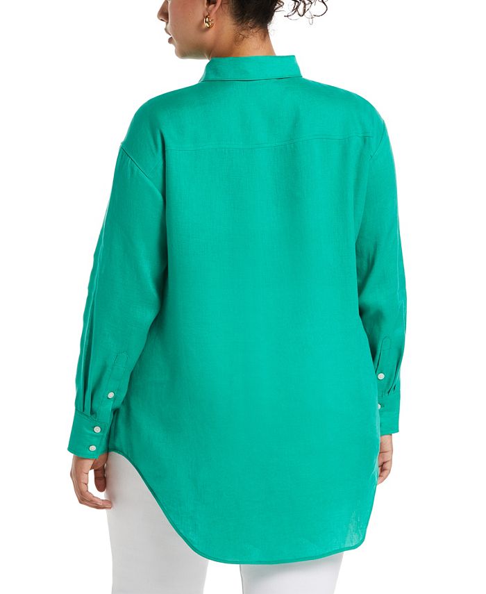 Rafaella Plus Size Easy Linen Long Sleeve Button-Down Shirt - Macy's