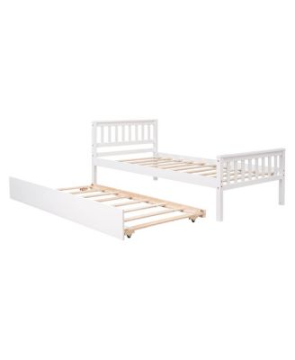 Twin Bed With Trundle, Platform Bed Frame With Headboard And Footboard, For Bedroom Small