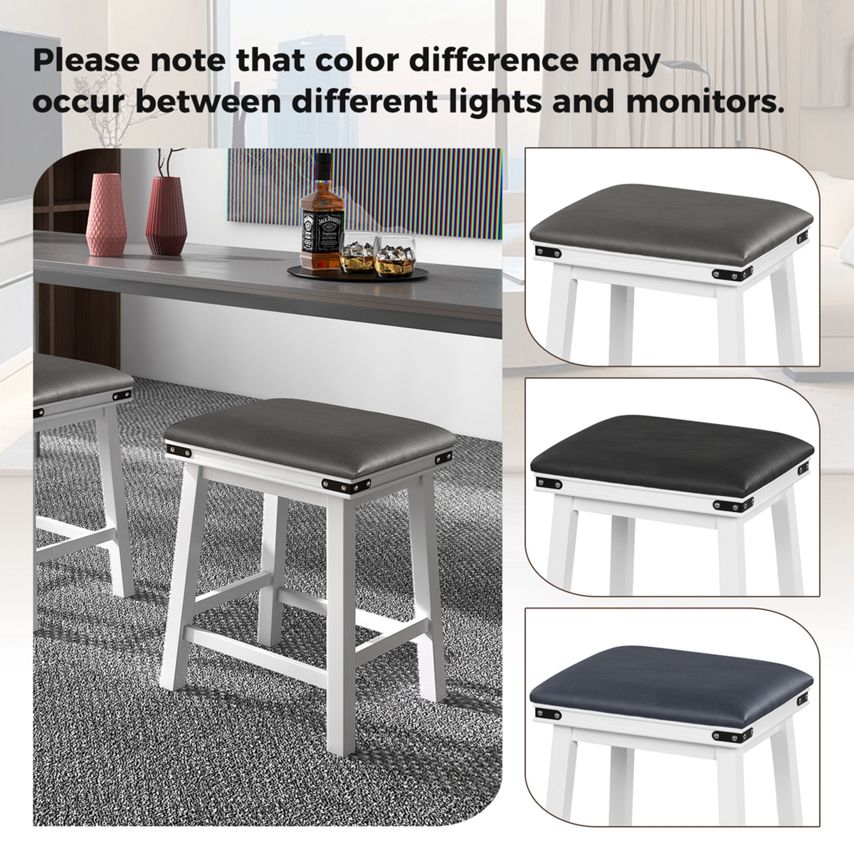 24'' Dining Bar Stool Set of 2 Counter Height Padded Seat Wood Frame Kitchen