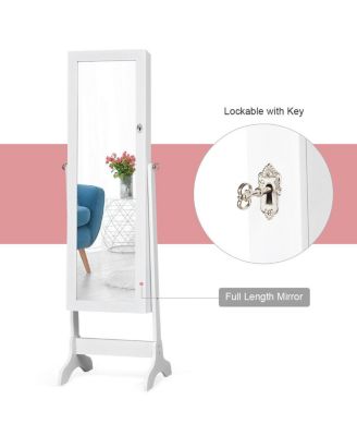 Lockable Mirrored Jewelry Cabinet Armoire Storage Organizer Box