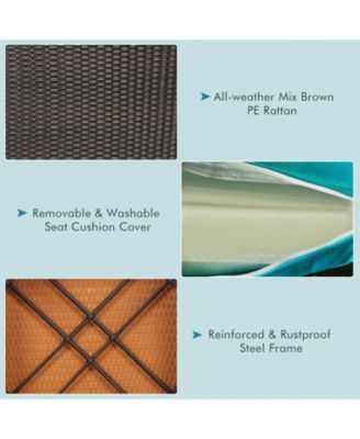 4 Pieces Patio Cushioned Rattan Furniture Set with Wooden Side Table