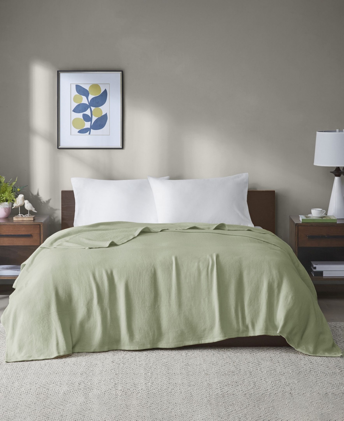 Madison Park Freshspun Basketweave Cotton Blanket, Twin In Green