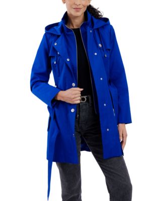 Women's Hooded Belted Zip-Front Raincoat