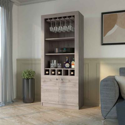 New York Bar Cabinet, Five Bottle Cubbies, Three Open Shelves