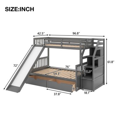 Streamdale Twin Over Full Bunk Bed With Drawers, Storage And Slide, Multifunction
