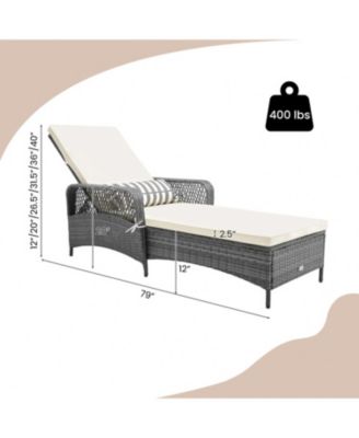 Outdoor Chaise Lounge Chair Recliner with 6-Level Backrest Cushion and Pillow