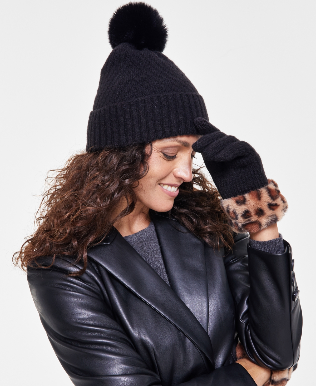 I.n.c. International Concepts Women's Beanie & Faux-Fur-Trim Gloves Boxed Gift Set, Created for Macy's