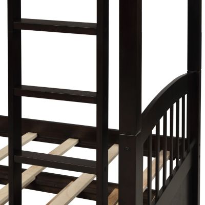 Twin Bunk Bed with Ladder, Rail, Trundle and Drawers