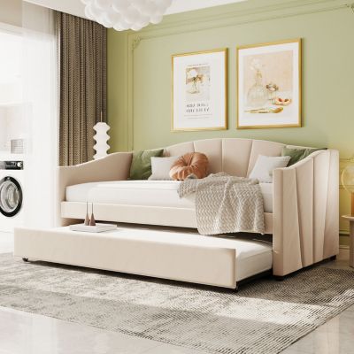 Upholstered Daybed Sofa Bed Twin Size With Trundle Bed