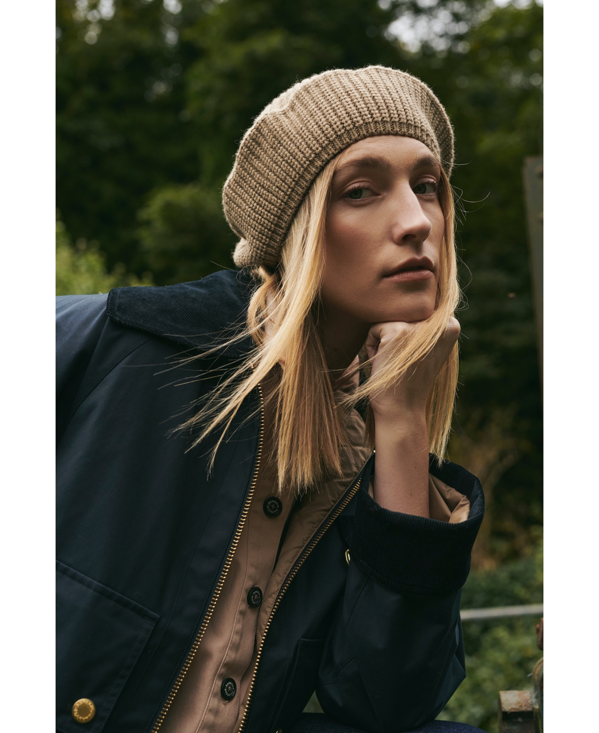 Barbour Women's Nora Oversized-Collar Utility Jacket -Military Brown