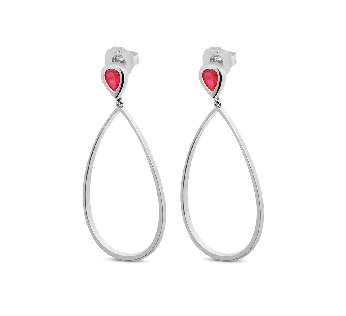 Petal Drop Earrings with Pear Cut Ruby - Silver