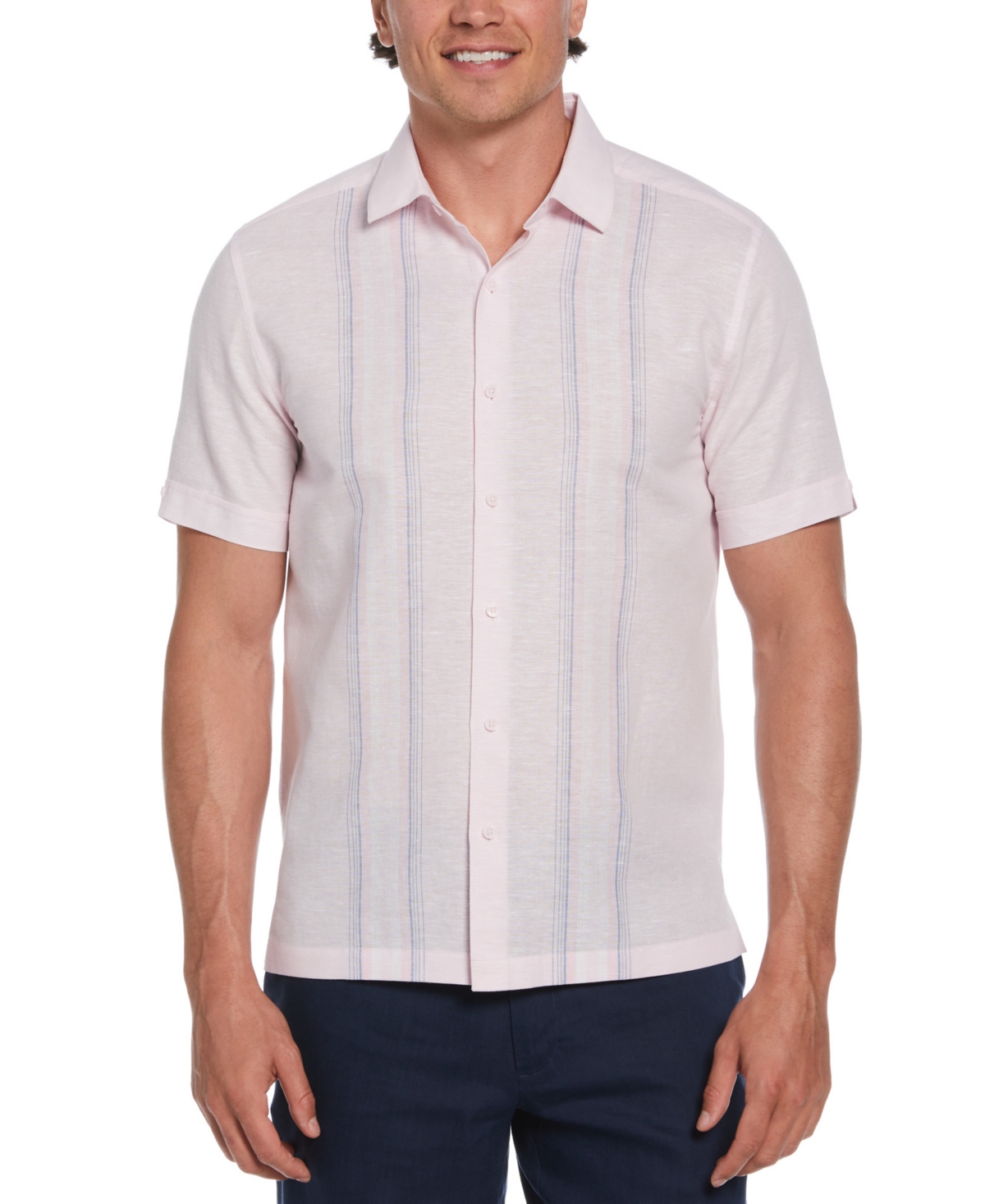 Men's Tri-Panel Short Sleeve Button-Front Shirt - Pink Tulle