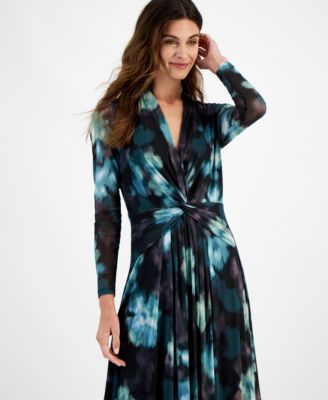 Anne Klein Women's Long-Sleeve Twist-Front Maxi Dress - Macy's