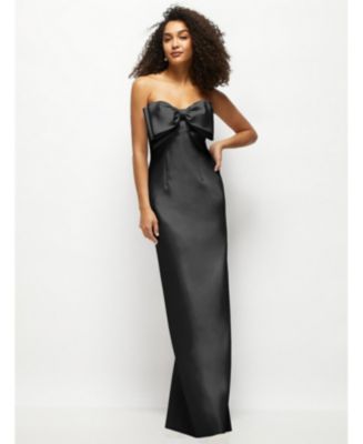 alfred sung strapless satin column mini dress with oversized bow Alfred Sung Women's Strapless Draped Bodice Column Dress with Oversized Bow