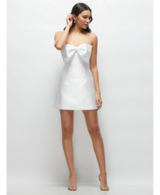 Alfred Sung Women s Oversized Bow Strapless Little White Mini Dress with Pearl Accents Macy s