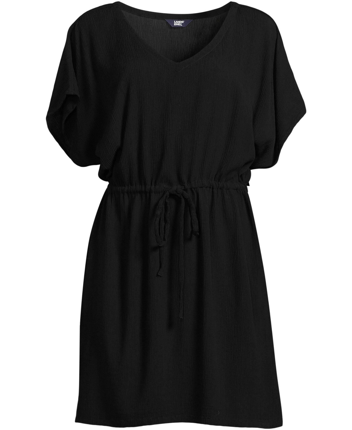 Lands' End Plus Size Crinkle Rayon Short Sleeve Gathered Waist Kaftan Swim Cover-up Dress