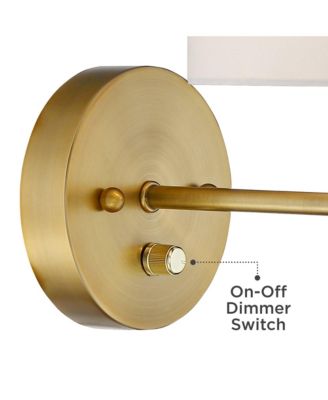 Amidon Modern Wall Lamp Warm Brass Metal Plug-in 8" Light Fixture White Fabric Drum Shade for Bedroom Reading Living Room House Home