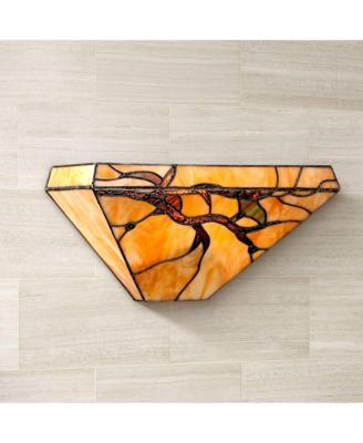 Budding Branch Vintage Wall Light Sconces Set of 2 Copper Amber Art Glass Hardwire 14" Fixture for Bedroom Bathroom Vanity House