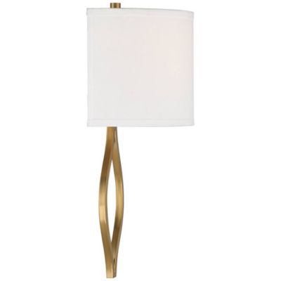 Modern Wall Light Sconce Warm Brass Hardwired 19 1/2" High Fixture Half Moon Linen Shade for Bedroom Living Room