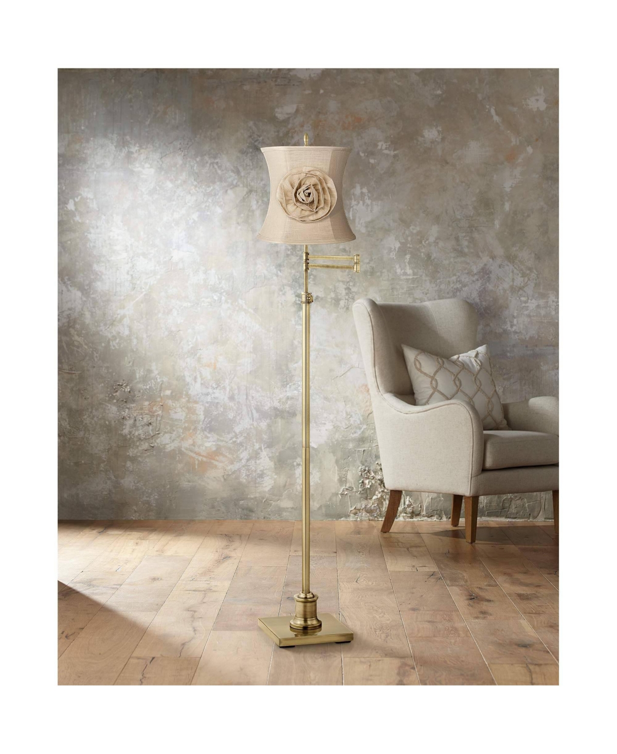 Almond Linen with Flower Small Drum Lamp Shade Top x Bottom x High (Spider) Replacement with Harp and Finial - Spring crest