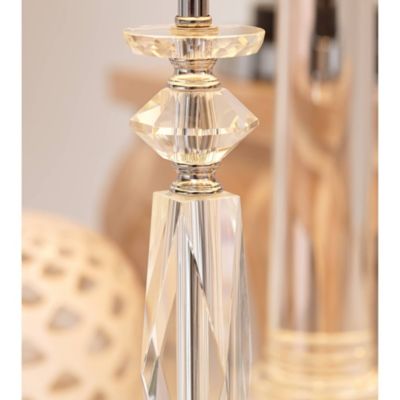 Modern Luxury Accent Table Lamp 23" High Clear Crystal Column White Tapered Drum Shade for Living Room Bedroom Bedside Office