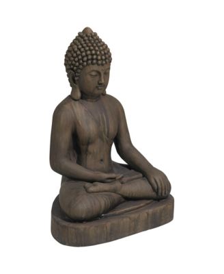 Sitting Buddha Statue Sculpture Zen Asian Decor Outdoor Garden Yard Dark Sandstone Faux Stone Finish 29 1/2" High
