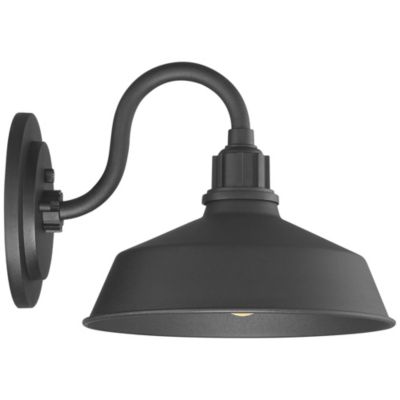 Arnett Rustic Industrial Farmhouse Outdoor Barn Light Fixtures Set of 2 Black Dusk to Dawn Gooseneck 10 1/2" for Exterior Deck
