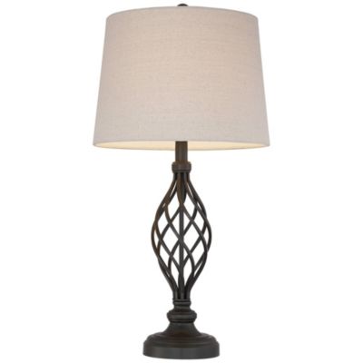 Annie Modern Industrial Table Lamps 28" Tall Set of 2 Bronze Iron Cream Tapered Drum Shade for Bedroom Living Room Nightstand